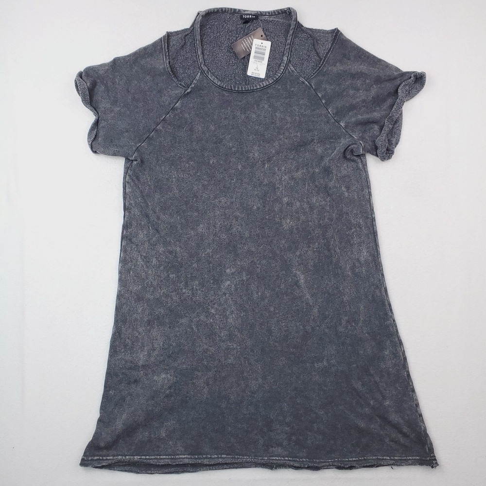 Torrid Shirt Womens 1X Gray Tunic Cold Shoulder Sweatshirt SS Acid Wash Tie Dye